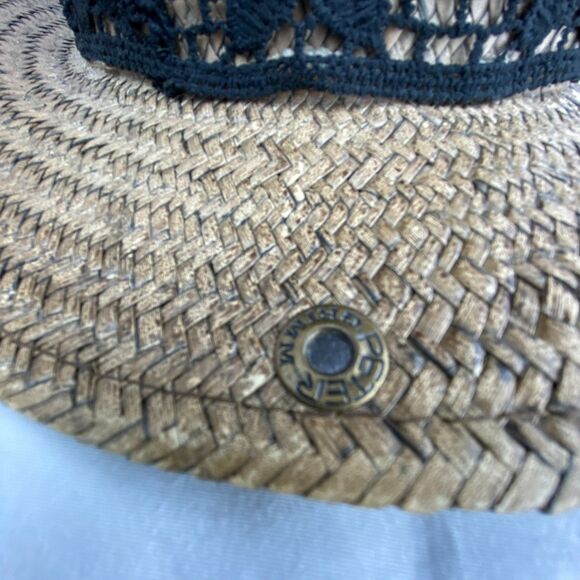 Peter Grimm Hat Women Brown 100% Straw Black Lace Trim Cottagecore Boho - Picture 4 of 10